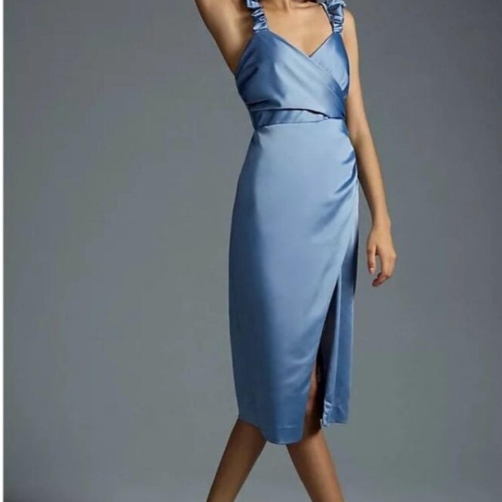 Anthropologie Blue Sheath Midi Dress with Slit NWT